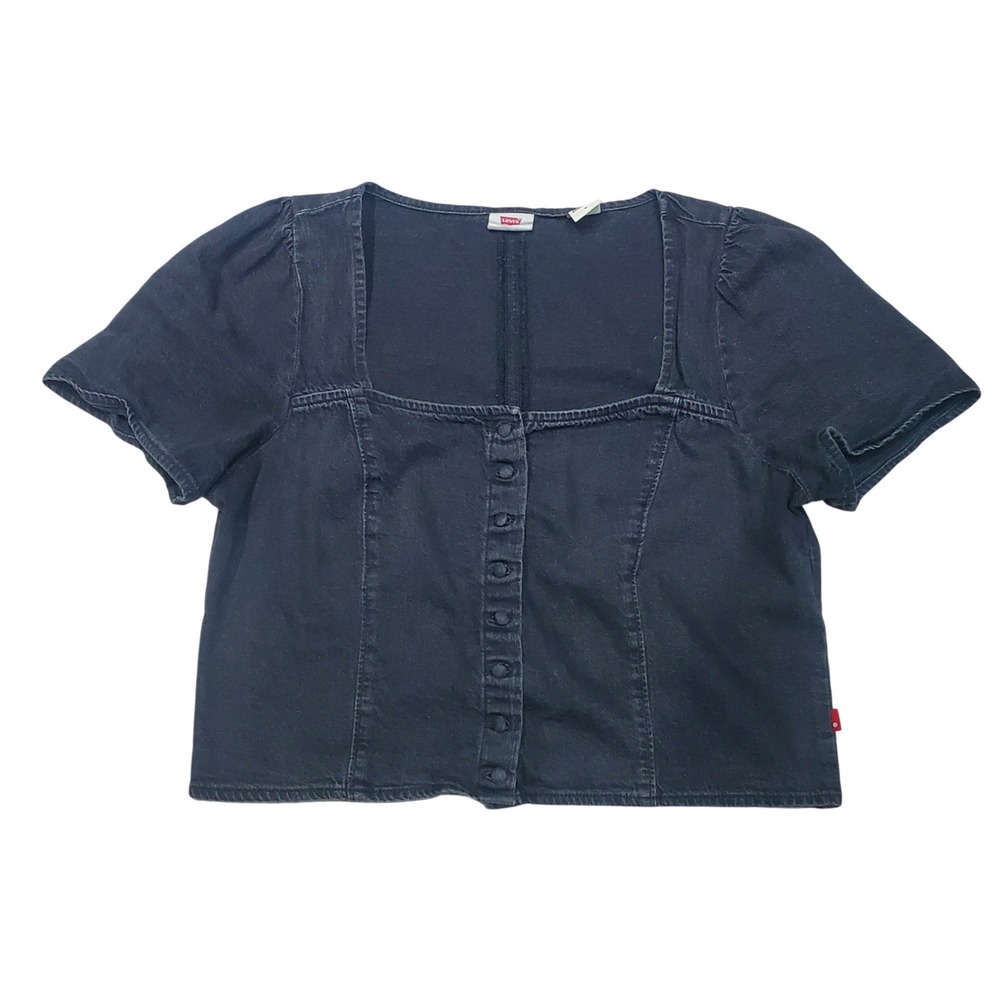 Levi's Pascale‎ Blouse Square Neck Button-Up Denim Top, Dark Gray/Black, Size M
